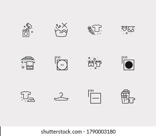 Laundry icons set. Do not wash and laundry icons with basket, medium heat and hanging underwear. Set of model for web app logo UI design.