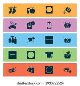 Laundry icons set with do not wash, cleaning products, pillow cleaning and other high temperature elements. Isolated vector illustration laundry icons.