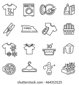 laundry icons set. Housework collection. Thin line design