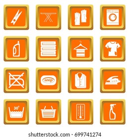 Laundry icons set in orange color isolated vector illustration for web and any design