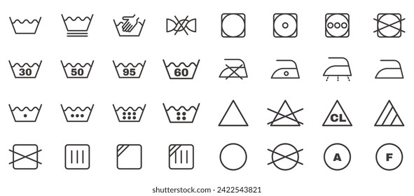 Laundry icons set. Outline set of laundry vector icons for web design isolated on white background