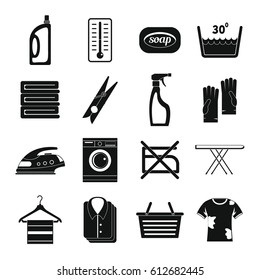 Laundry icons set. Simple illustration of 16 laundry vector icons for web