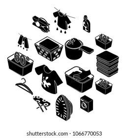 Laundry icons set. Simple isometric illustration of 16 laundry vector icons for web