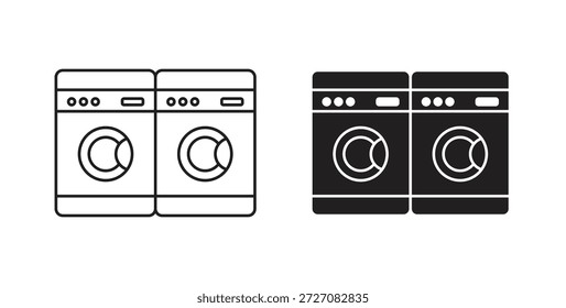 Ícones de lavandaria definidos. Ilustração de vetor de linha simples