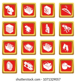 Laundry icons set vector red square isolated on white background 