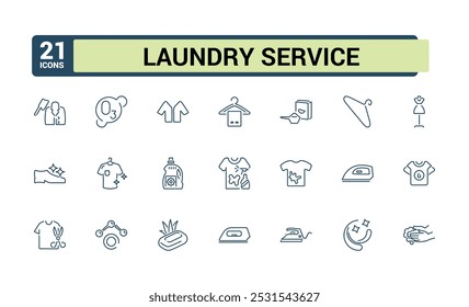 Laundry icons. Set of washing and cleaning minimal icon. Washing machine, dryer, clothes, detergent, fabric, dress. Vector illustration