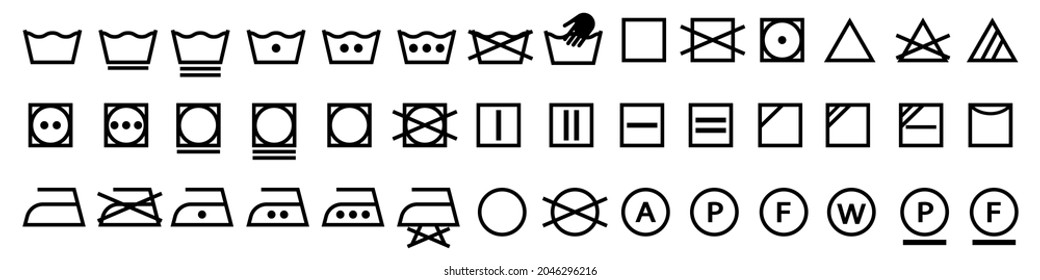 Laundry icons set. Washing symbols set. Outline set of laundry vector icons isolated on white background. Vector illustration EPS 10