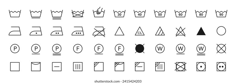 Laundry icons set. Washing symbols. Vector illustration.