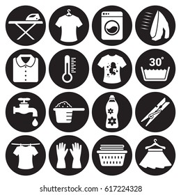 Laundry icons set. White on a black background