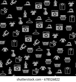 Laundry icons in single color. Seamless pattern. Background vector illustration.