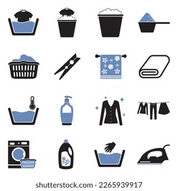 Laundry Icons. Two Tone Flat Design. Vector Illustration.