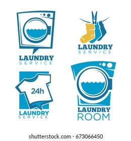 Laundry icons vector templates set of linen, washing machine and detergent