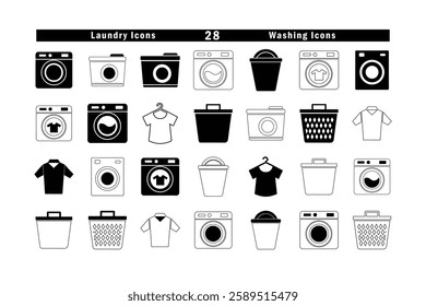 Laundry icons. Washing Icons. High quality solid vector Icon set of laundry and washing.