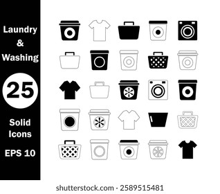 Laundry icons. Washing Icons. High quality solid vector Icon set of laundry and washing.