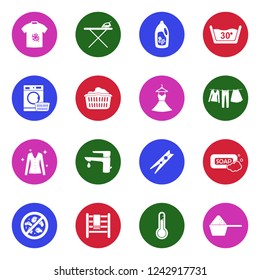 Laundry Icons. White Flat Design In Circle. Vector Illustration. 