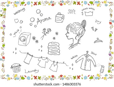 laundry icons and woman's profile