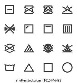 Laundry instruction vector icons set, modern solid symbol collection, filled style pictogram pack. Signs, logo illustration. Set includes icons as washing machine, drip dry, bleach and solvent