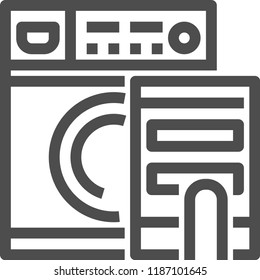 Laundry, IOT . Mobile remote control washing machine Thin line ions.