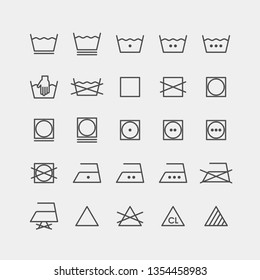 Laundry and ironing vector symbols. Machine wash flat vector icons