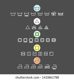 Laundry and ironing vector symbols. Machine wash flat vector icons