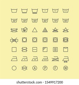 Laundry and ironing vector symbols. Machine wash flat vector icons