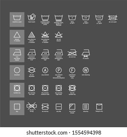 Laundry and ironing vector symbols. Machine wash flat vector icons