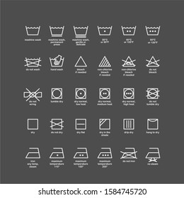 Laundry And Ironing Vector Symbols. Machine Wash Flat Vector Icons