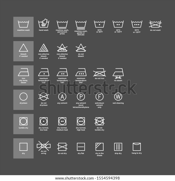 Laundry Ironing Vector Symbols Machine Wash Stock Vector (Royalty Free ...