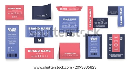 Laundry labels colored realistic set with brand name symbols isolated vector illustration