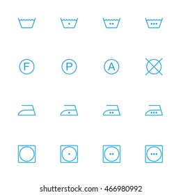 Laundry line blue icons, warning information blue line icons