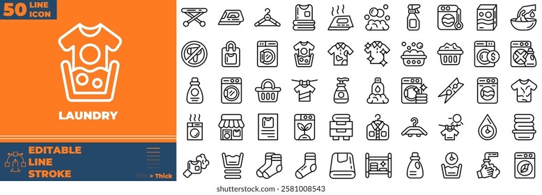 Laundry Line Editable Icons set. Vector illustration in modern thin line style of laundry icons: wash, washer, clean, etc