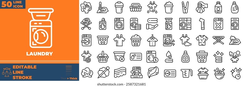 Laundry Line Editable Icons set. Vector illustration in modern thin line style of laundry icons: wash, detergent, washer, etc