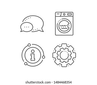 Laundry line icon. Chat bubble, info sign elements. Washing machine sign. Hotel service symbol. Linear laundry outline icon. Information bubble. Vector