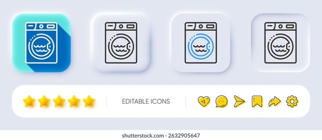 Laundry line icon. Neumorphic, Flat shadow, 3d buttons. Washing machine sign. Hotel service symbol. Line laundry icon. Social media icons. Vector