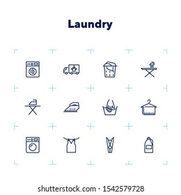 Laundry line icon set. Bleach, washer, washing machine. Household concept. Can be used for topics like housekeeping, home appliance, service