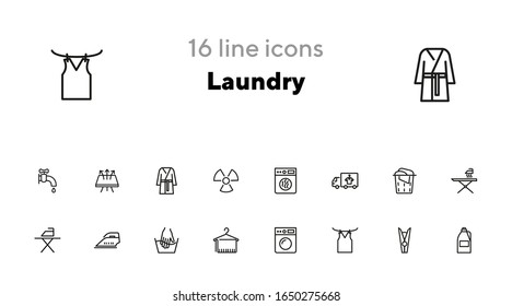 Laundry line icon set. Bleach, washer, washing machine. Household concept. Can be used for topics like housekeeping, home appliance, service
