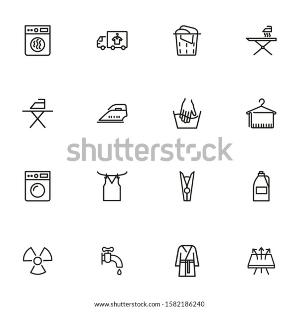Laundry line icon set. Bleach, washer, washing\
machine. Household concept. Can be used for topics like\
housekeeping, home appliance,\
service