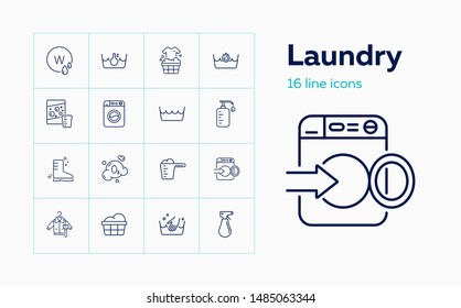 Laundry line icon set. Powder, basin, soap. Household concept. Can be used for topics like garment care, guide, manual