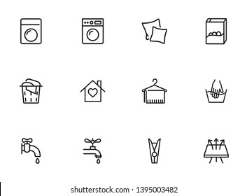 Laundry line icon set. Washing machine, washer, fabric, faucet. Laundry concept. Can be used for topics like household, housekeeping, hygiene