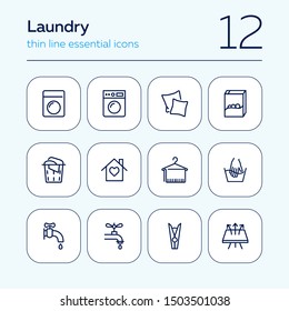 Laundry line icon set. Washing machine, washer, fabric, faucet. Laundry concept. Can be used for topics like household, housekeeping, hygiene