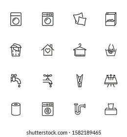 Laundry line icon set. Washing machine, washer, fabric, faucet. Laundry concept. Can be used for topics like household, housekeeping, hygiene