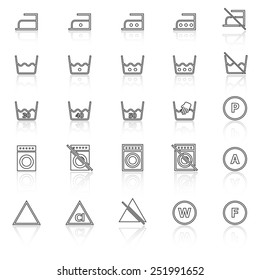 Laundry line icons with reflect on white background, stock vector