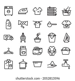 Juego de iconos vectoriales de línea de lavado.