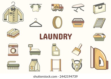 Laundry Lineal Color Vector Illustration Icon Sticker Set Design Materials