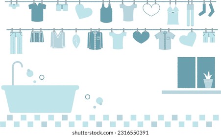 Lavandería alineada hasta secar Material de ilustración simple