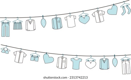 Laundry lined up to dry Simple line drawing illustration material