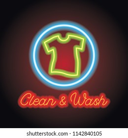 laundry logo for clean and wash business with neon light effect. vector illustration