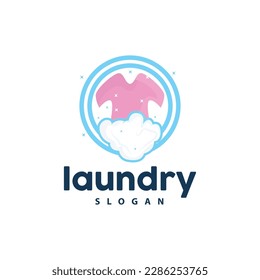 Laundry Logo, Cleaning Washing Vector, Laundry Icon With Washing Machine, Clothes and Foam Bubble, Illustration Symbol Design Template