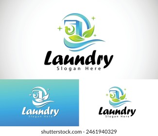 laundry logo cloth wash logo clean logo creative design nature leave fresh