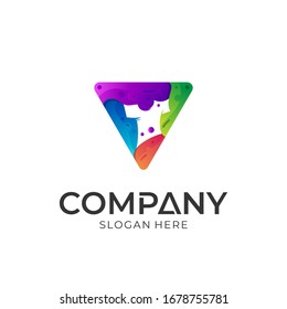 Laundry logo. Clothes in colorful triangle shape vector logo.